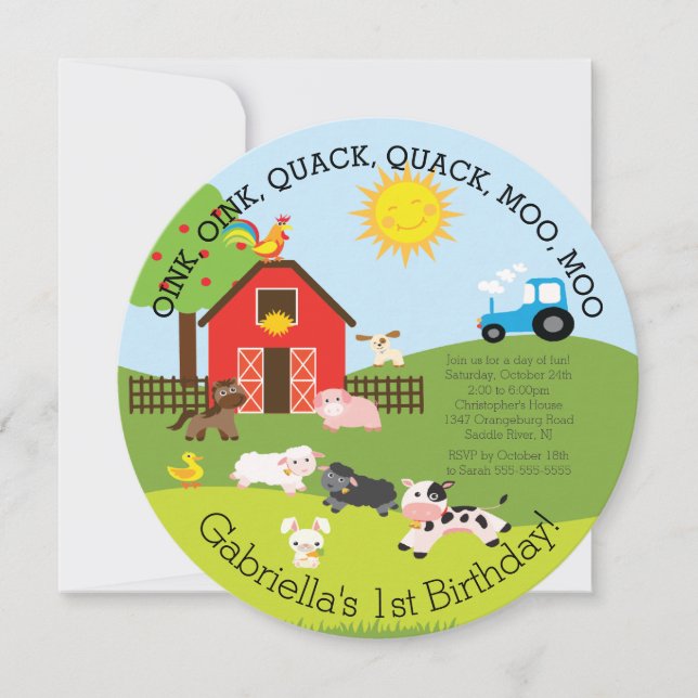 Cute Farm Animal Birthday Party Invitation (Front)