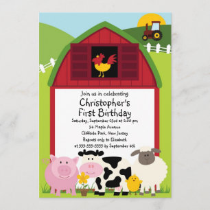 Cute Farm Animal Birthday Party Invitations