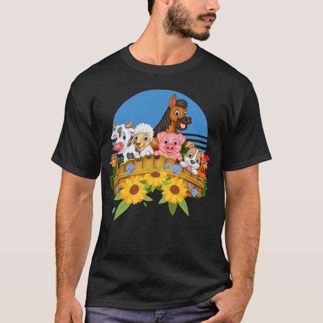 Cute Farm Animal Chicken Sheep Cow Pig T-Shirt (Front)