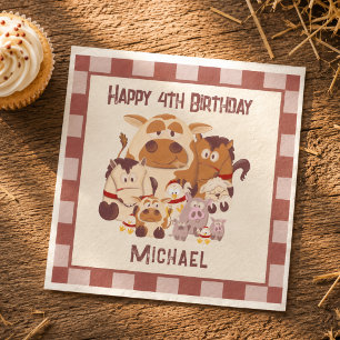 Cute Farm Animal Kid Barnyard Birthday Napkin