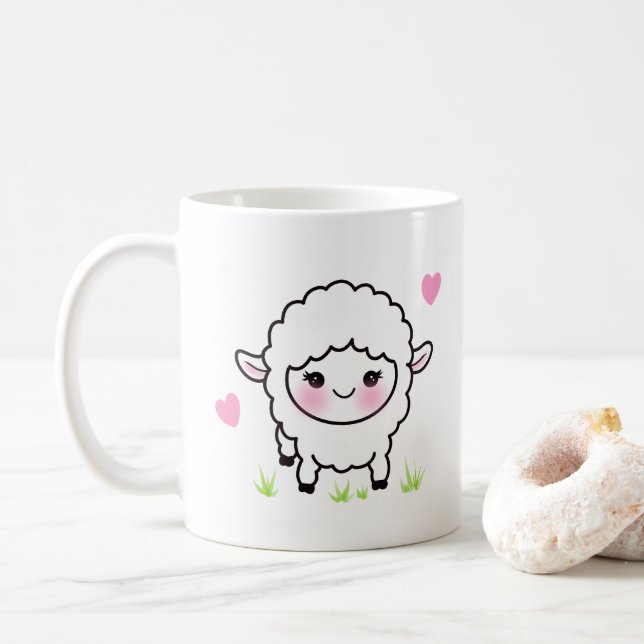 Cute Farm Animal Lamb Coffee Mug (With Donut)
