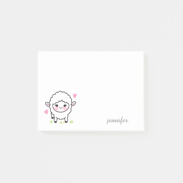 Cute Farm Animal Lamb Personalise Post-it Notes (Front)