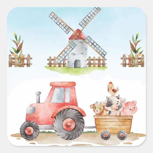 Cute Farm Animals 1st Birthday Party Square Sticker (Front)