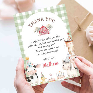 Cute Farm Animals 1st Birthday Thank You Card