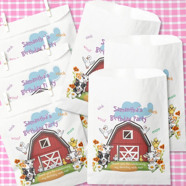 Cute Farm Animals and Red Barn Birthday Party Favour Bags (Creator Uploaded)