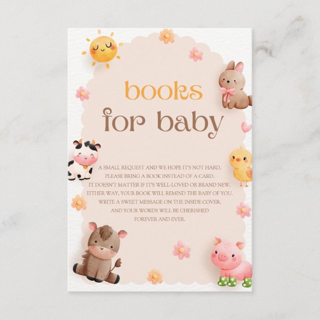 Cute Farm Animals Baby Shower Baby Books Enclosure Card (Front)