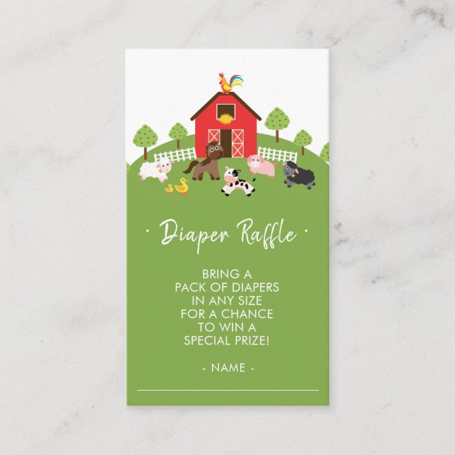 Cute Farm Animals Baby Shower Diaper Raffle Ticket Enclosure Card (Front)