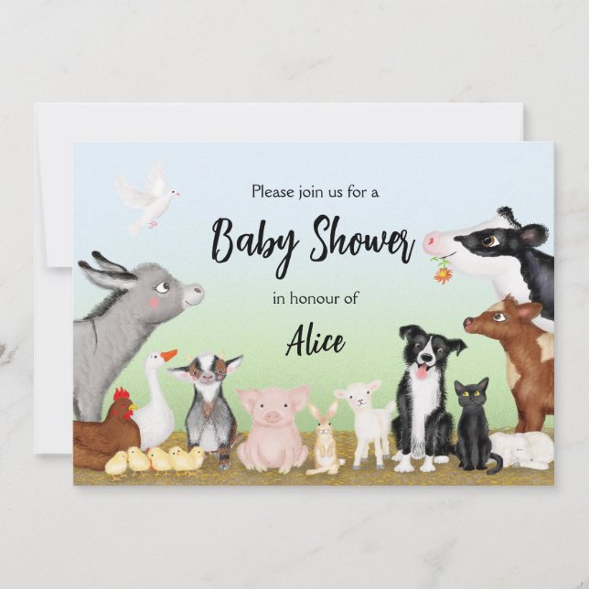 Cute farm animals baby shower invitation (Front)