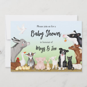 Cute farm animals baby shower invitation