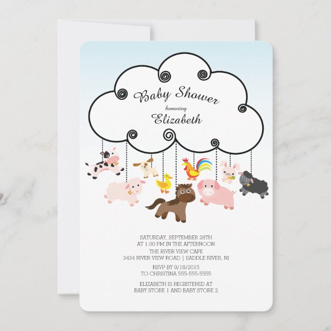 Cute Farm Animals Baby Shower Invitations (Front)