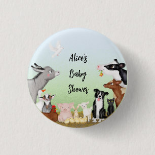 Cute farm animals baby shower round badge