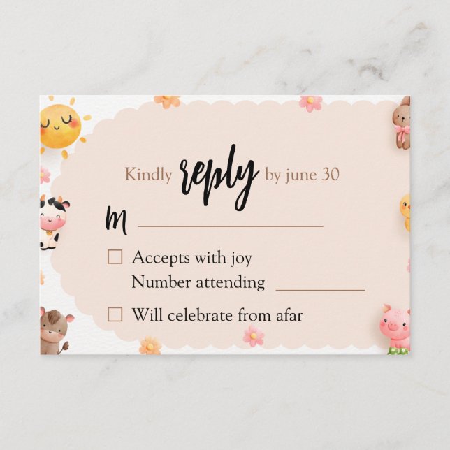 Cute Farm Animals Baby Shower RSVP Reply Enclosure Card (Front)