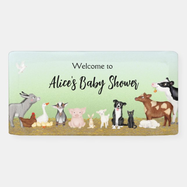 Cute farm animals baby shower vinyl welcome banner (Horizontal)