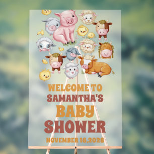 Cute Farm Animals Baby Shower Welcome Frosted Acrylic Sign