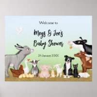 Cute farm animals baby shower welcome sign