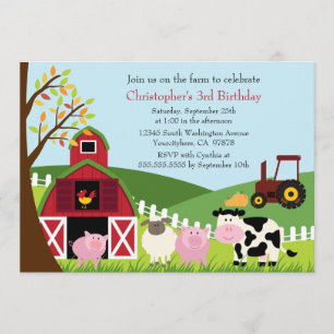Cute farm animals barn birthday party invitation