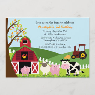 Cute farm animals barn birthday party invitation