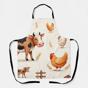Cute Farm Animals Barn Pattern Apron