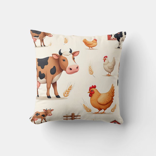 Cute Farm Animals Barn Pattern Cushion (Front)
