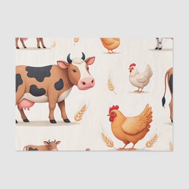 Cute Farm Animals Barn Pattern Tissue Paper (Front)