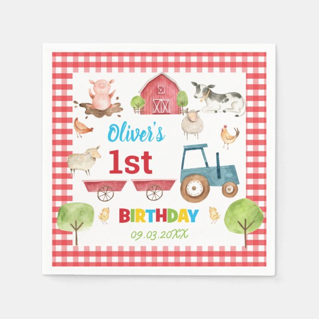 Cute Farm Animals Barnyard 1st 2nd 3rd Birthday  Napkin (Front)
