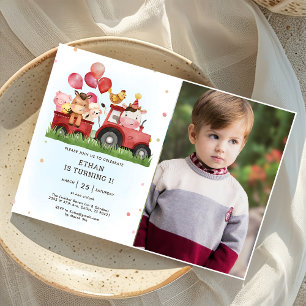 Cute Farm Animals Barnyard 1st Birthday Photo Invitation