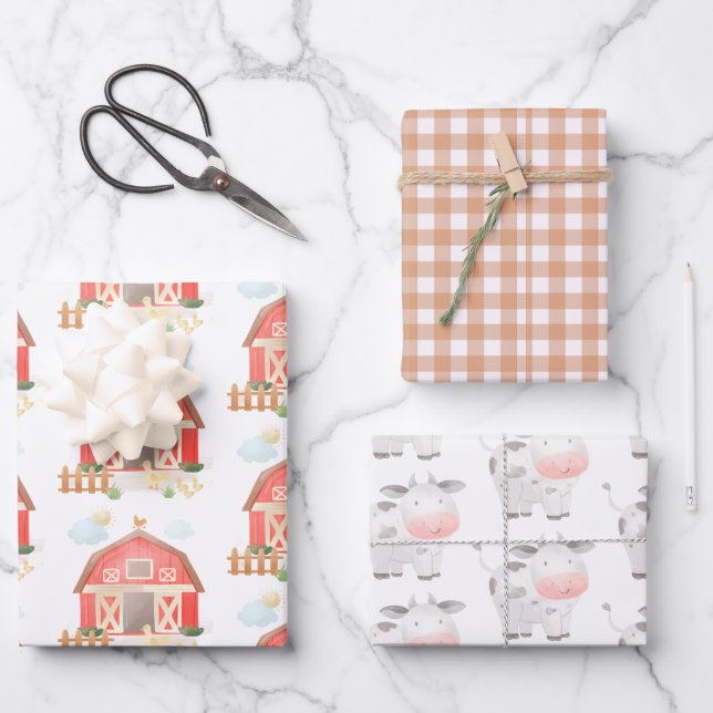 Cute Farm Animals Barnyard And Cow Birthday Wrapping Paper Sheet (Front)