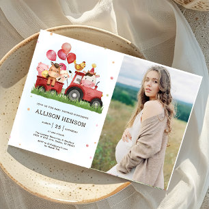 Cute Farm Animals Barnyard Baby Shower Photo Invitation