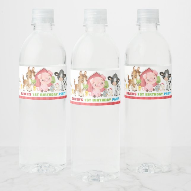 Cute Farm Animals Barnyard Birthday Baby Shower  Water Bottle Label (Bottles)