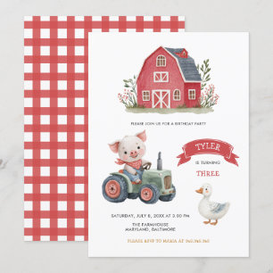 Cute Farm Animals Barnyard Birthday Party Invitation