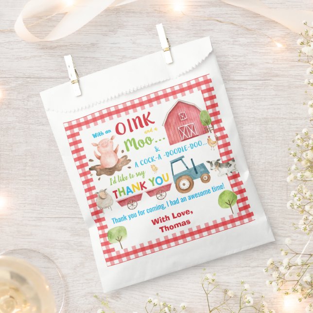 Cute Farm Animals Barnyard Birthday Thank You Favour Bags (Clipped)