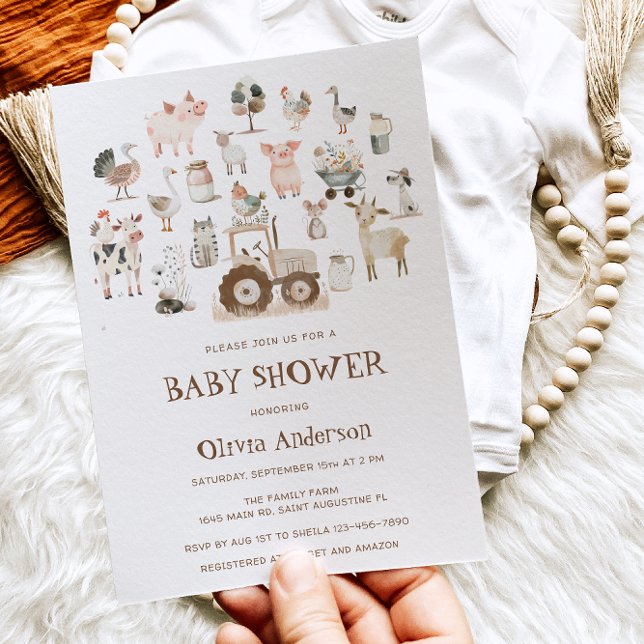 Cute Farm Animals Barnyard Neutral Baby Shower Invitation (Creator Uploaded)