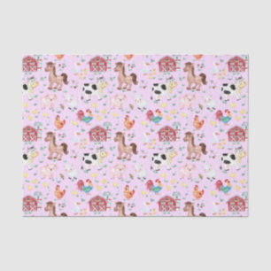 Cute Farm Animals Barnyard Pink Background Tissue Paper