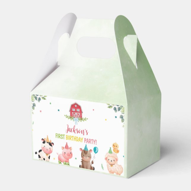 Cute Farm Animals Birthday Favour Box (Front Side)