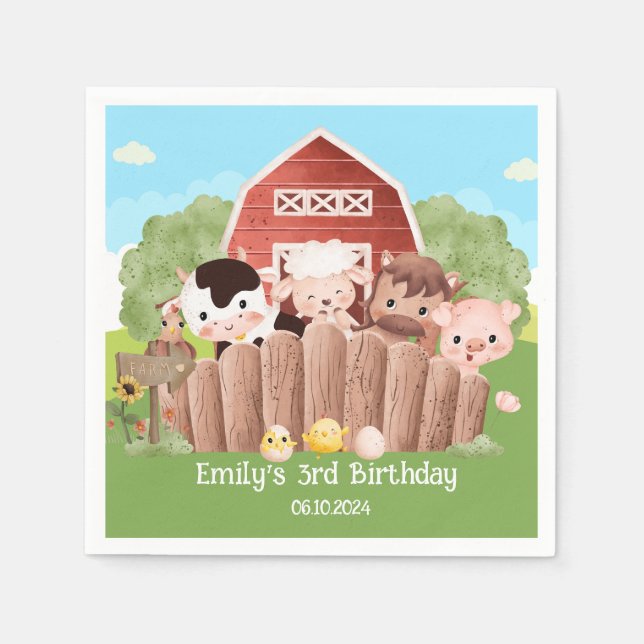 Cute Farm Animals Birthday Napkin (Front)