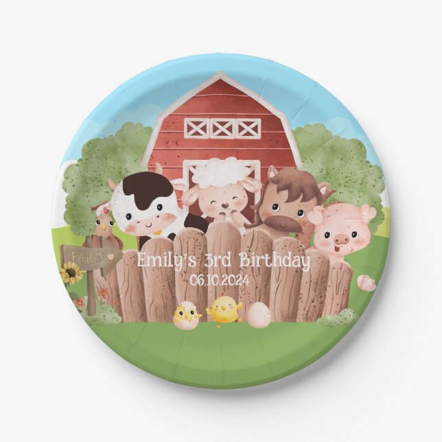 Cute Farm Animals Birthday Paper Plate (Front)