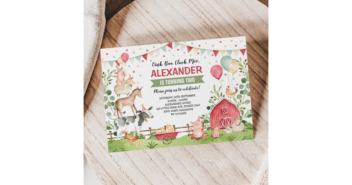 Cute Farm Animals Birthday Party Barnyard Bash Invitation | Zazzle