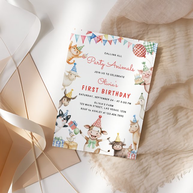 Cute Farm Animals Birthday Party Barnyard Invitation (Creator Uploaded)