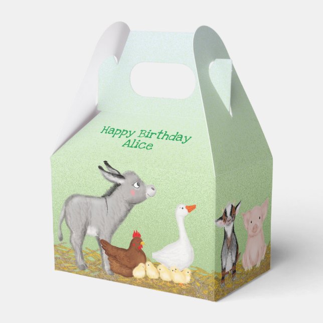 Cute farm animals birthday party gable favour box (Back Side)