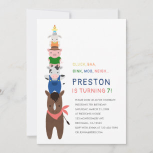 Cute Farm Animals Birthday Party Invitation