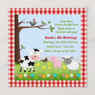Cute Farm Animals Birthday Party Invitations