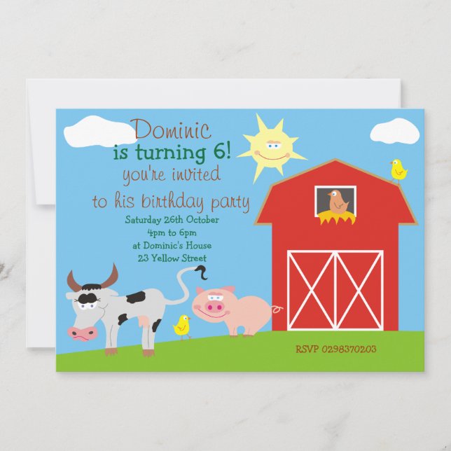 Cute Farm Animals Birthday Party Invitations (Front)