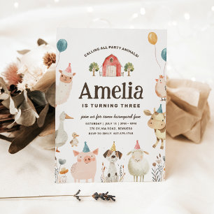 Cute Farm Animals Birthday Party Invite