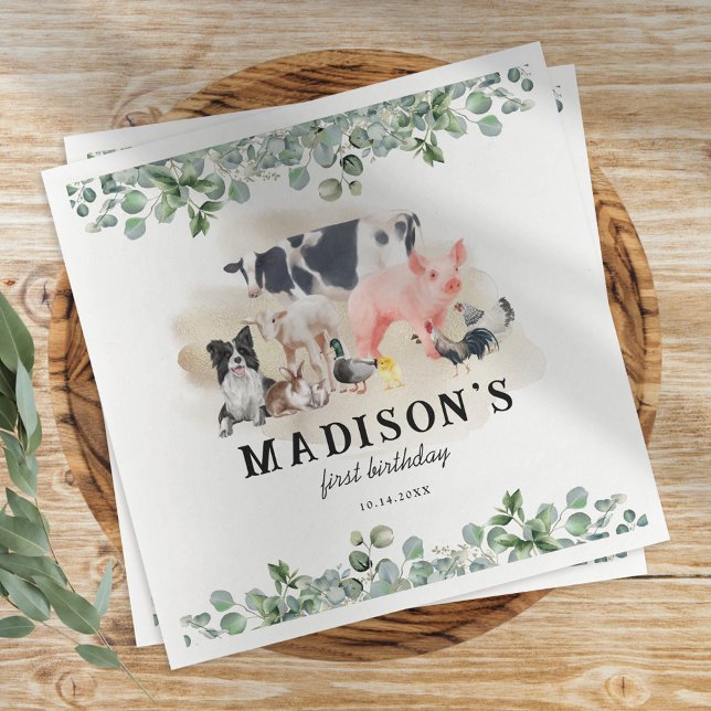 Cute Farm Animals Birthday Party Kids Napkin (Creator Uploaded)