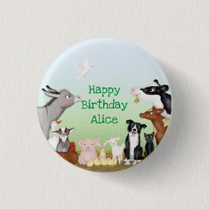 Cute farm animals birthday party round badge