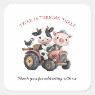 Cute Farm Animals Birthday Party  Square Sticker