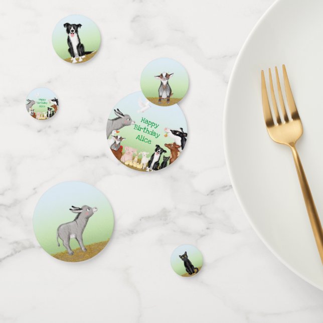 Cute farm animals birthday party table confetti (Group)