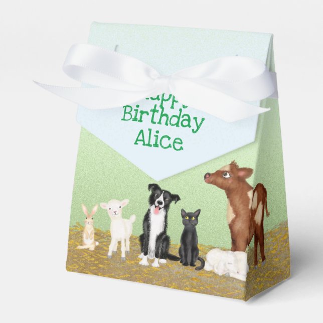 Cute farm animals birthday party tent favour box (Front Side)
