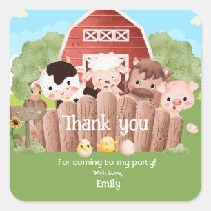Cute Farm Animals Birthday Square Sticker