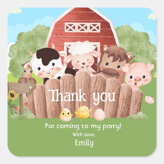 Cute Farm Animals Birthday Square Sticker (Front)